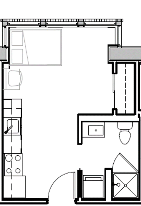 a floor plan of a house with a bedroom and a living room